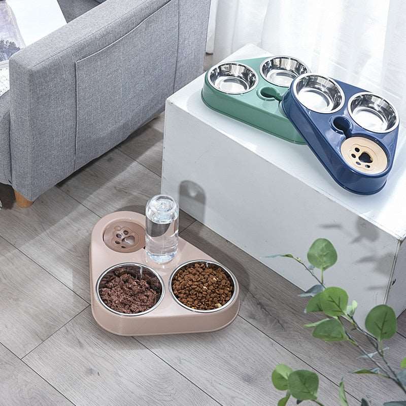 Alimentador Pet de aço inoxidável com garrafa de água, Bebedouro automático 500ml