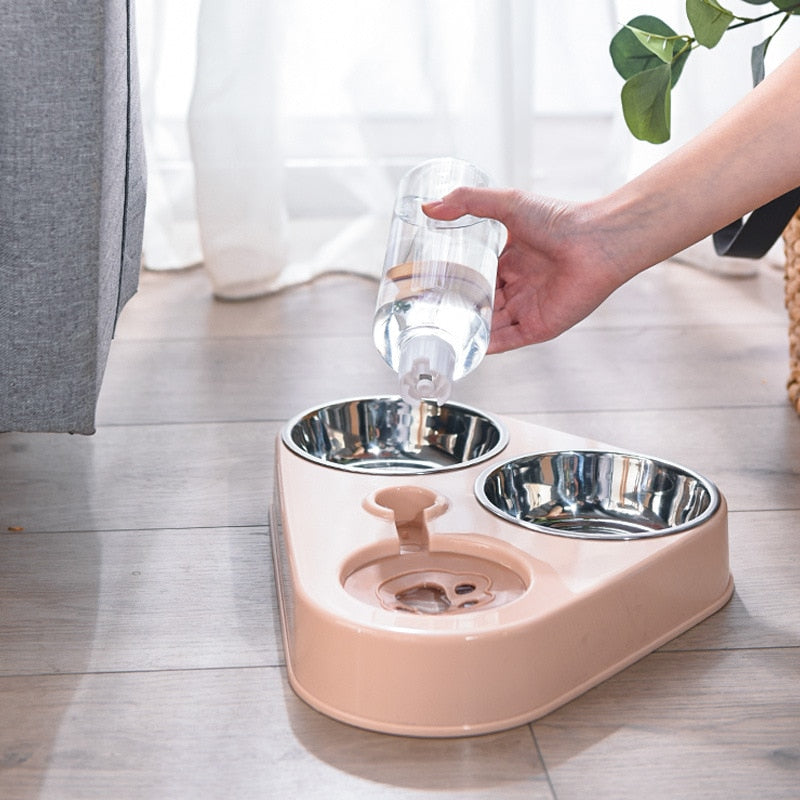 Alimentador Pet de aço inoxidável com garrafa de água, Bebedouro automático 500ml