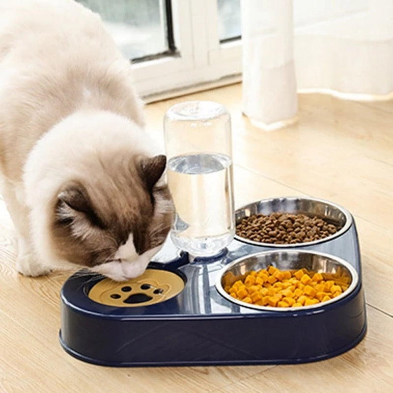 Alimentador Pet de aço inoxidável com garrafa de água, Bebedouro automático 500ml