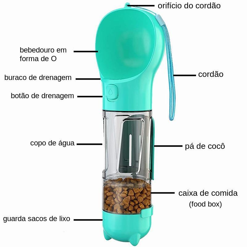 Garrafa de água portátil para cães e gatos, tigelas 3 em 1, dispensador de alimentos, à prova de vazamento