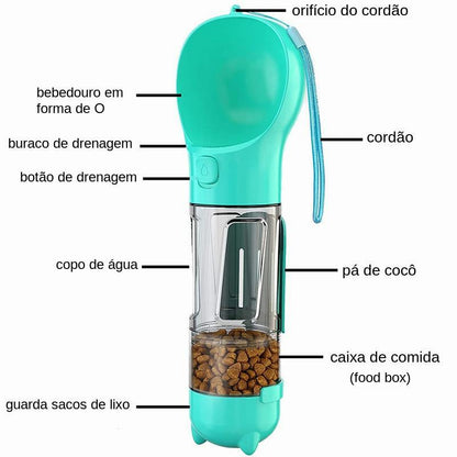 Garrafa de água portátil para cães e gatos, tigelas 3 em 1, dispensador de alimentos, à prova de vazamento